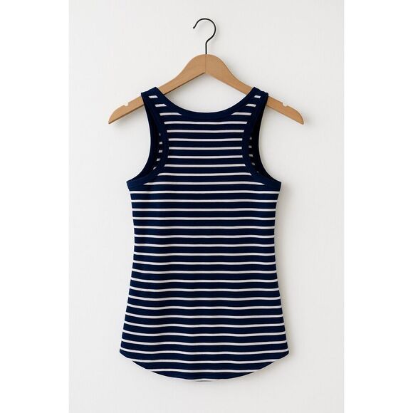 Caslon Women’s XS Blue White Striped Cotton Tank Top Sleeveless Nautical - Picture 4 of 6